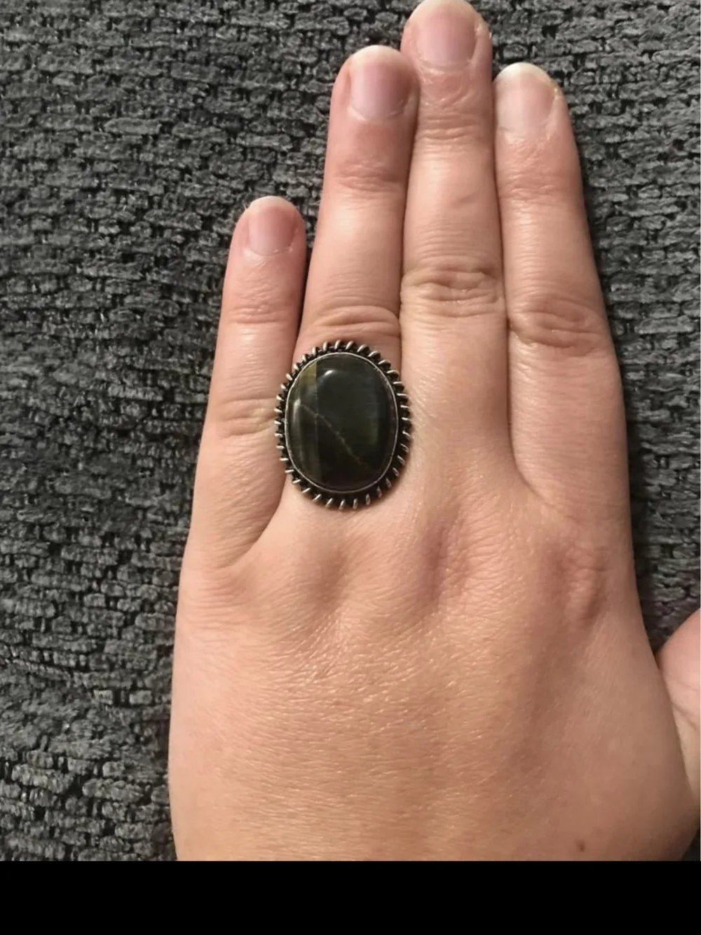 Sterling Silver Oval Green Stone Statement Ring